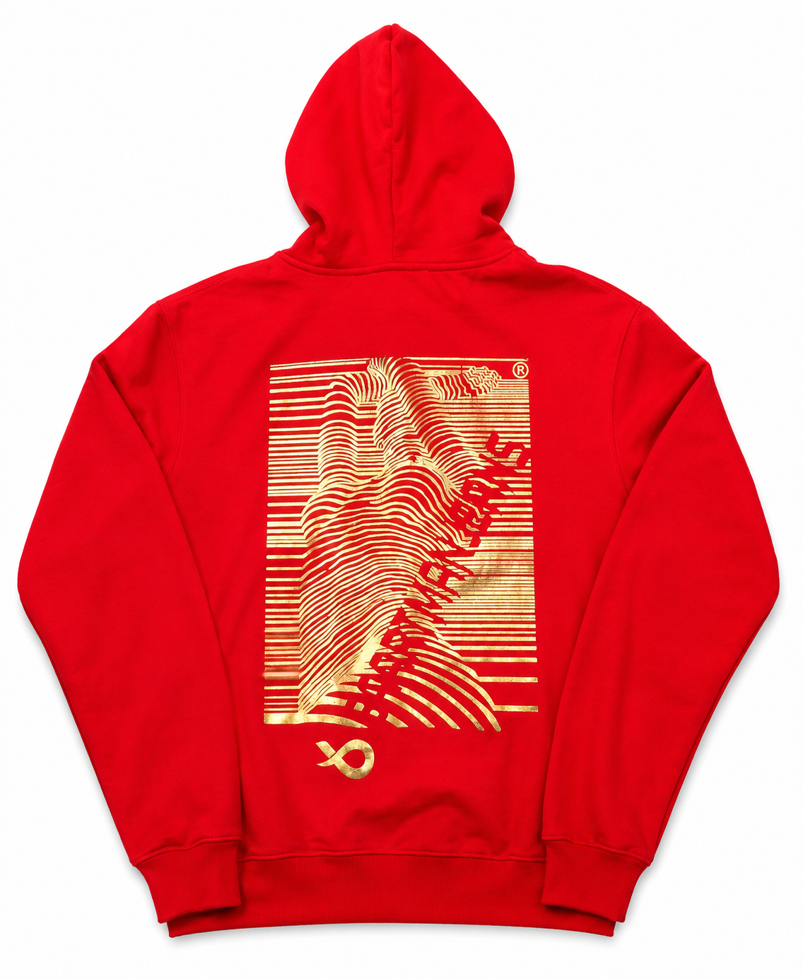 BaartmanJeans Essential Unisex Hoodie – Red with Gold Back Print