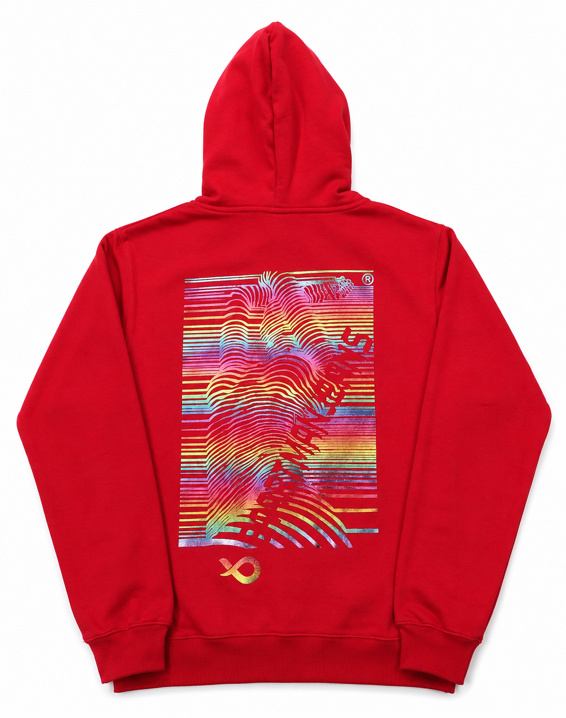 BaartmanJeans Essential Unisex Hoodie – Red with Rainbow Back Print