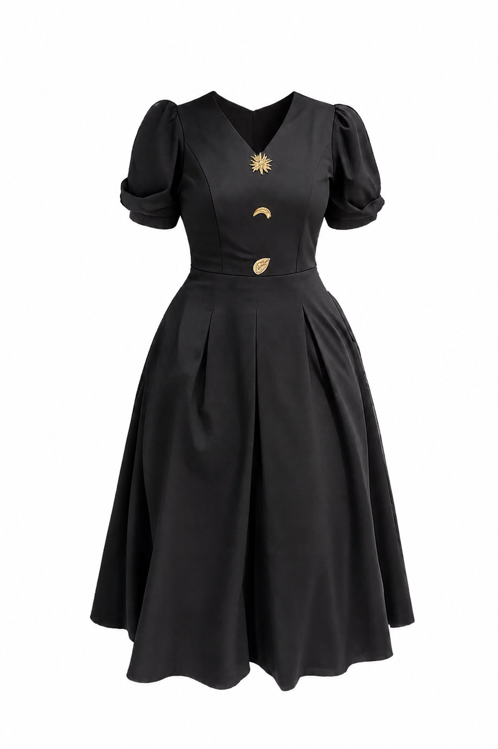 Elegant Black Midi Dress with side pockets