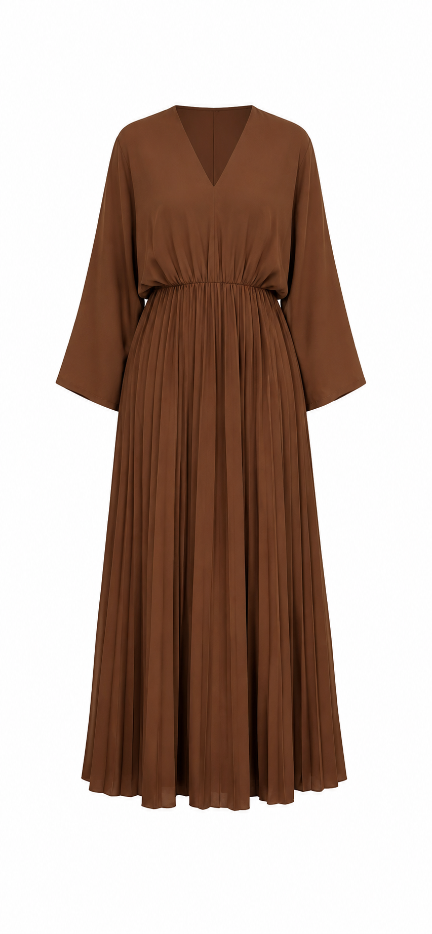 Elegant Pleated Maxi Dress – Brown