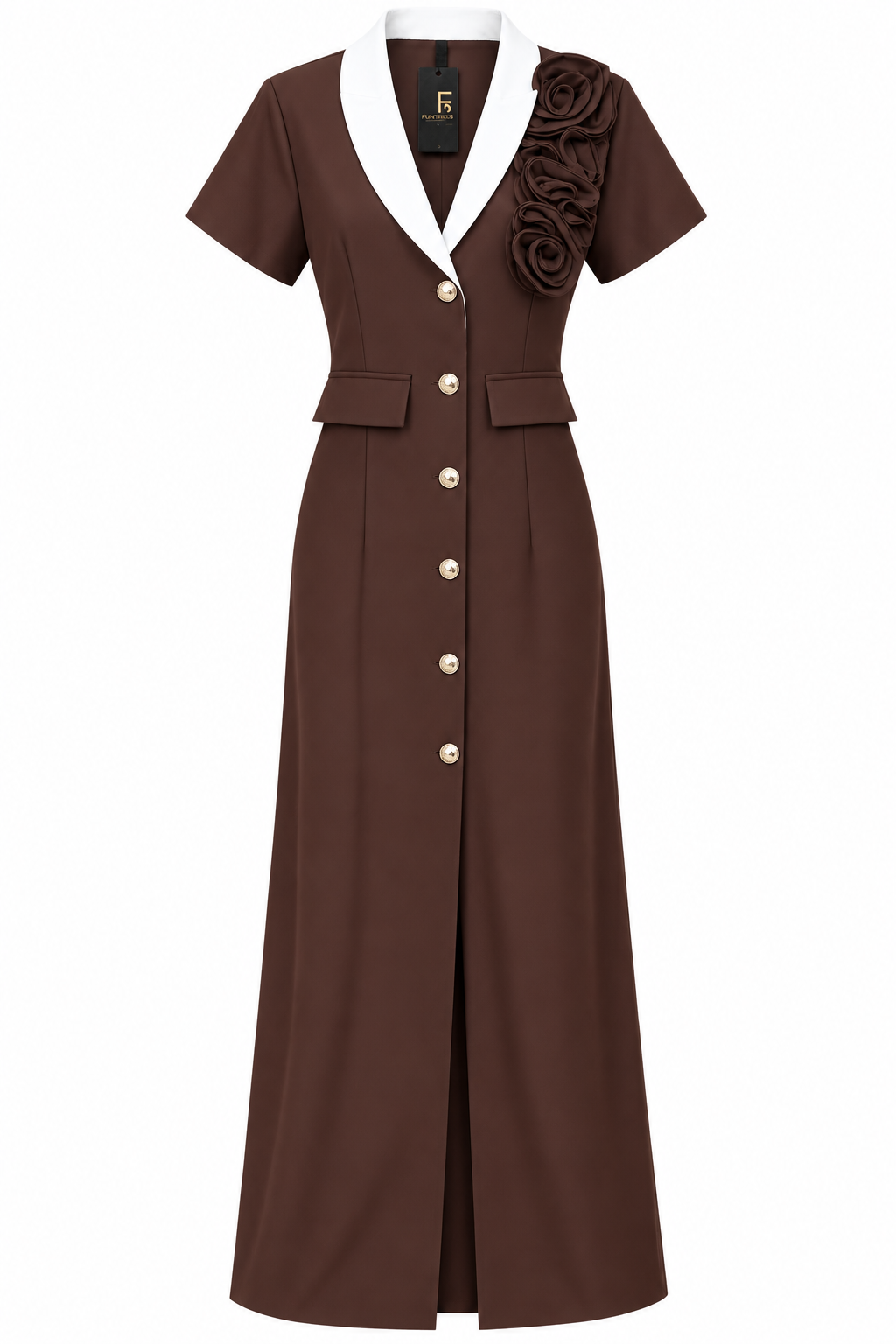 Brown and White Rose Blazer Dress short sleeve