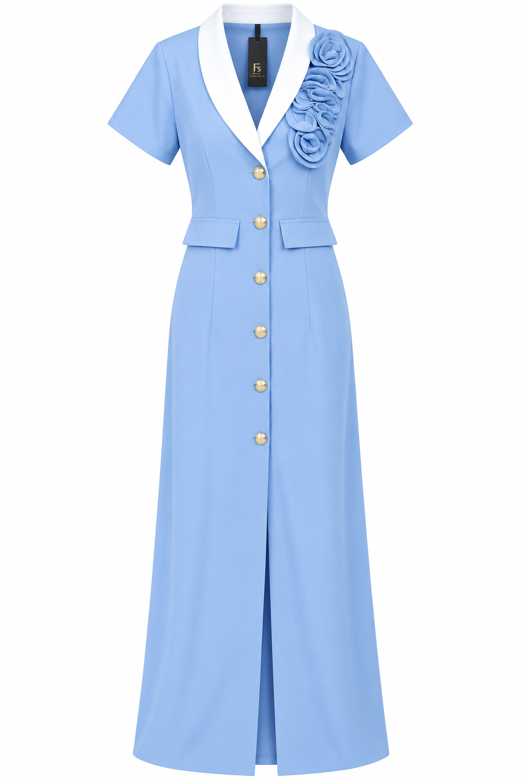 Blue and White Rose Blazer Dress short sleeve