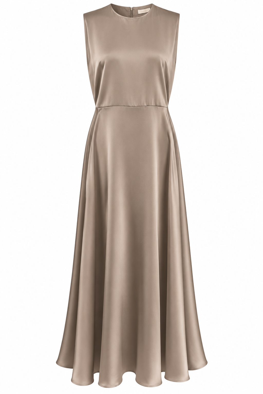 Metallic Taupe Padded Satin Dress