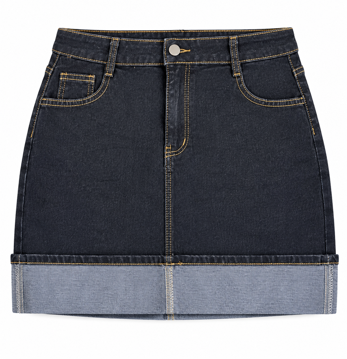 Denim Black Cuff Mini Skirt
