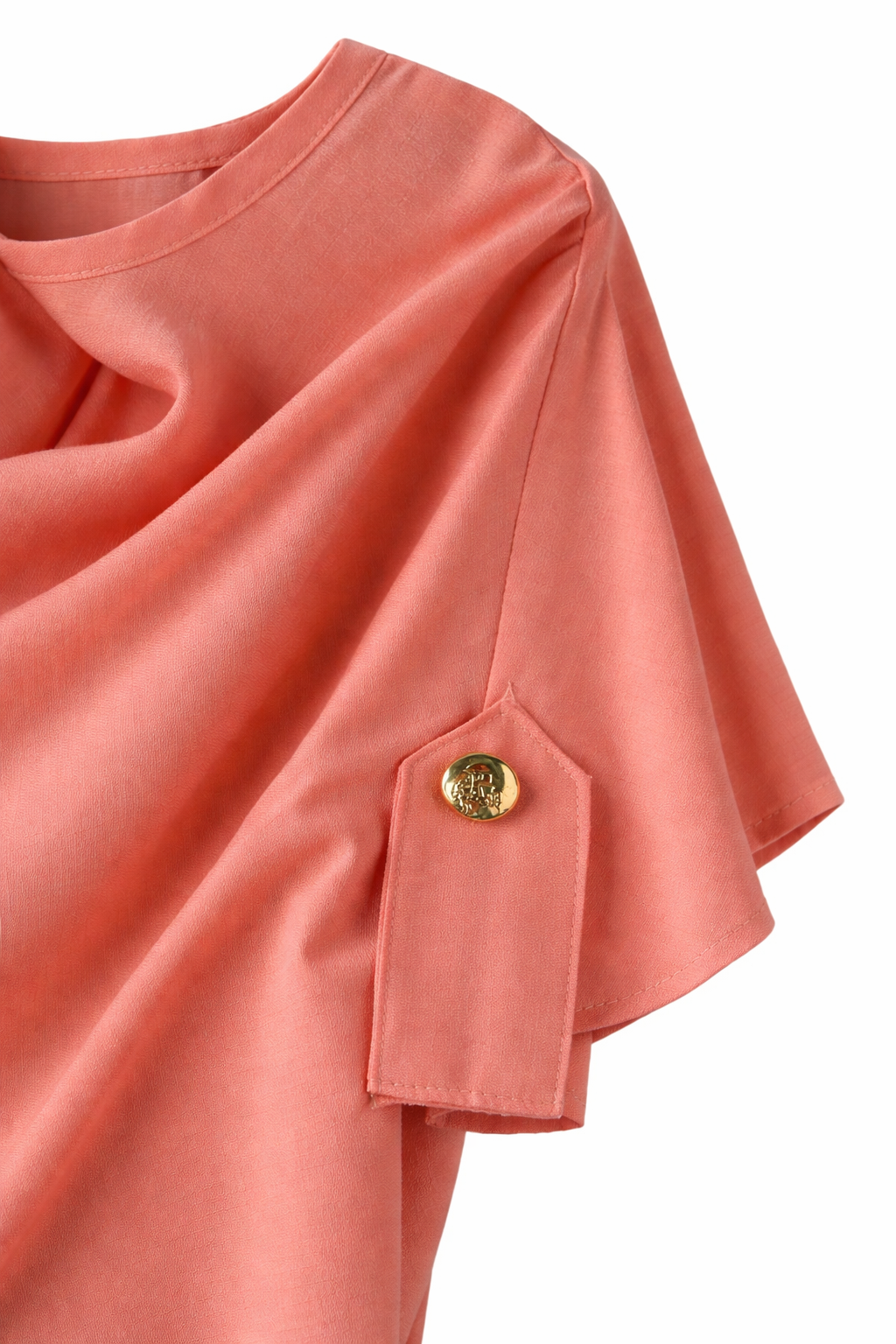 Coral Charm Button Sleeve Top