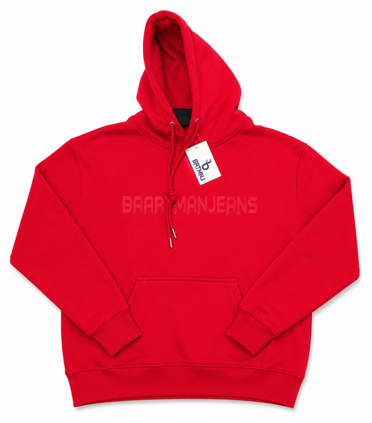 BaartmanJeans Essential Unisex Hoodie – Red with Rainbow Back Print