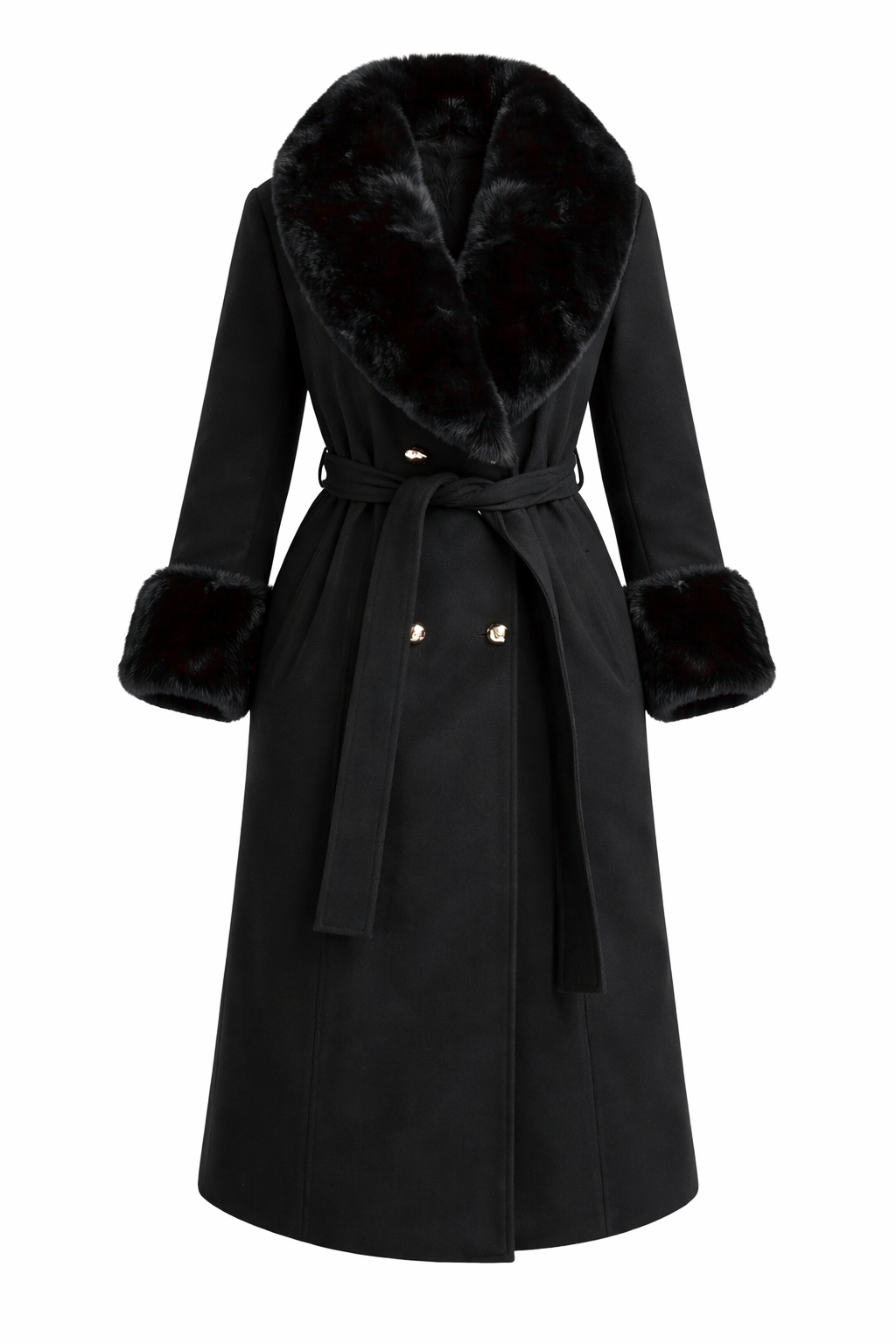 Black Royal Fur Wrap Coat