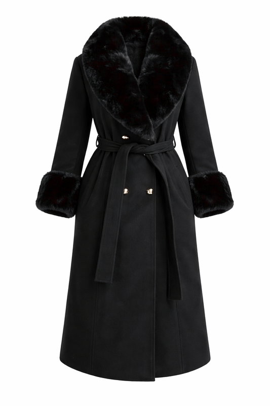 Black Royal Fur Wrap Coat