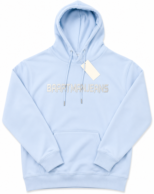 BaartmanJeans Essential Unisex Hoodie – Baby Blue with Grey Print