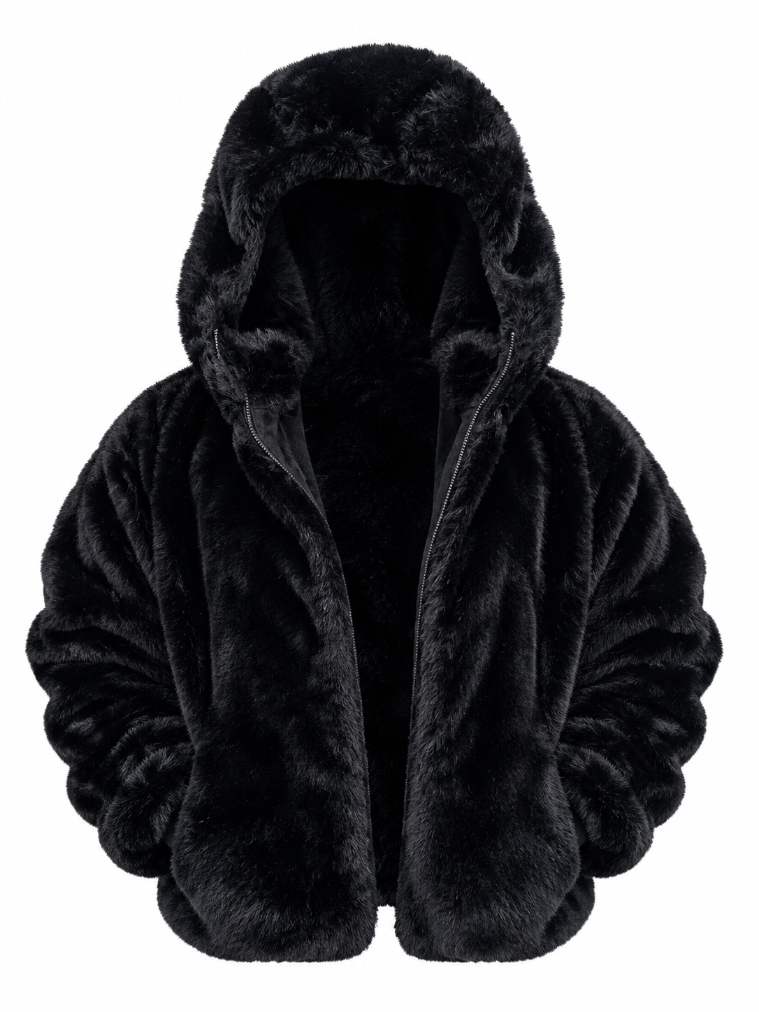 Luxe Faux Fur Hooded Jacket – Black