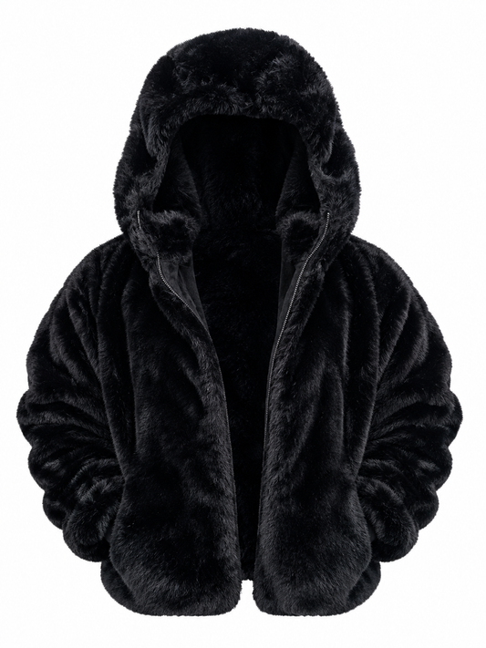 Luxe Faux Fur Hooded Jacket – Black