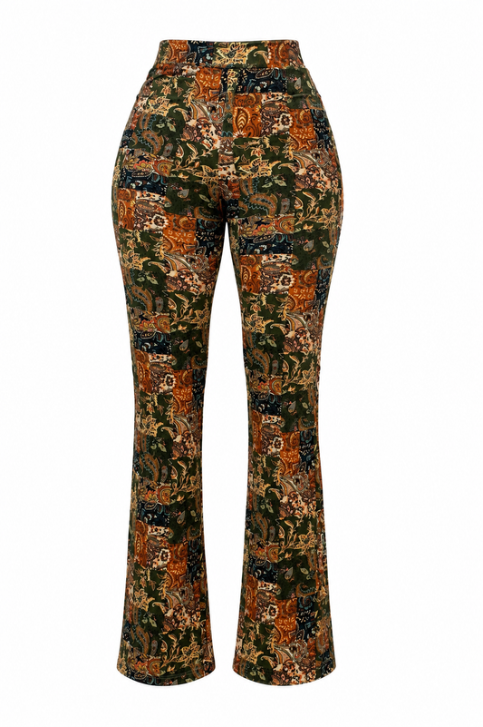 Printed Flared Pants – Soft Velvet-Touch Fabric