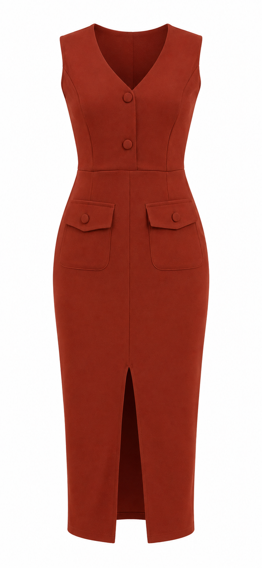Orange Front Slit Dress