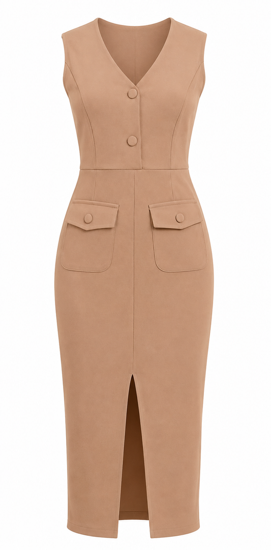 Nude Front Slit Dress