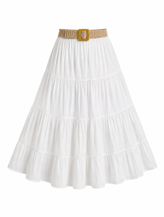 Mia Flowy White Maxi Skirt