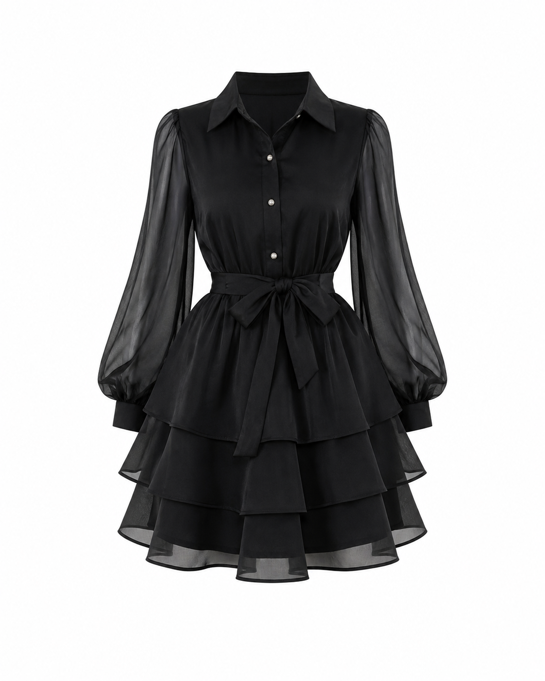 Black Chiffon Tiered Short Dress