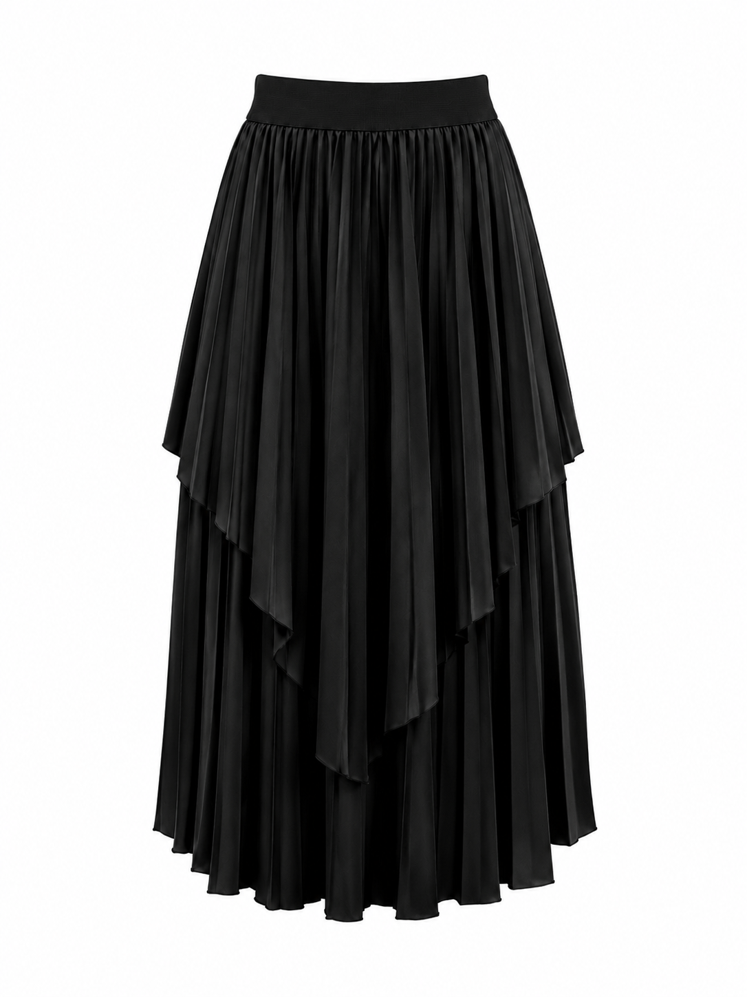 Black Cascade Skirt with Side Pockets