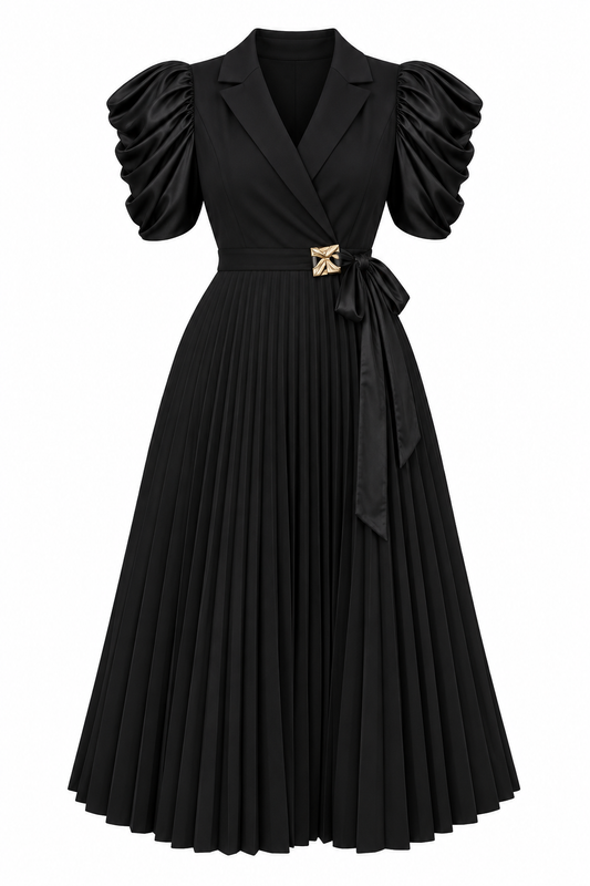 Black Celeste Pleated Dress