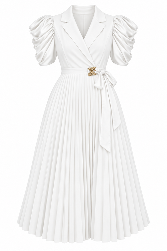 White Celeste Pleated Dress