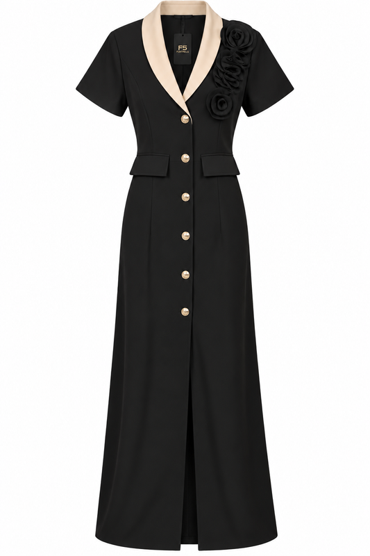 Black and Nude Rose Blazer Dress short sleeve