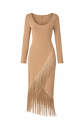 Nude Fringe Midi Dress