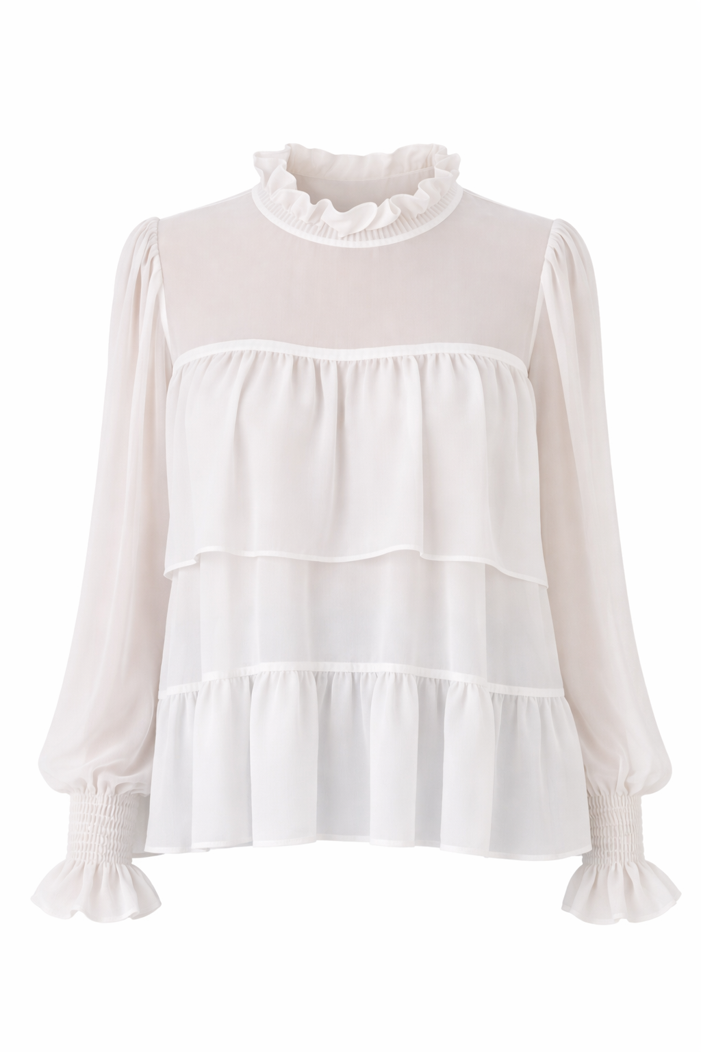 White Ruffle Tiered Blouse