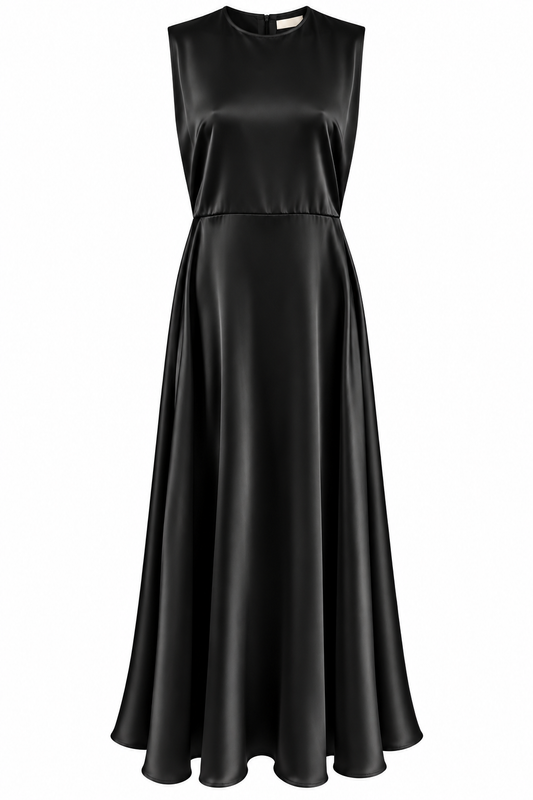 Black Padded Satin Dress