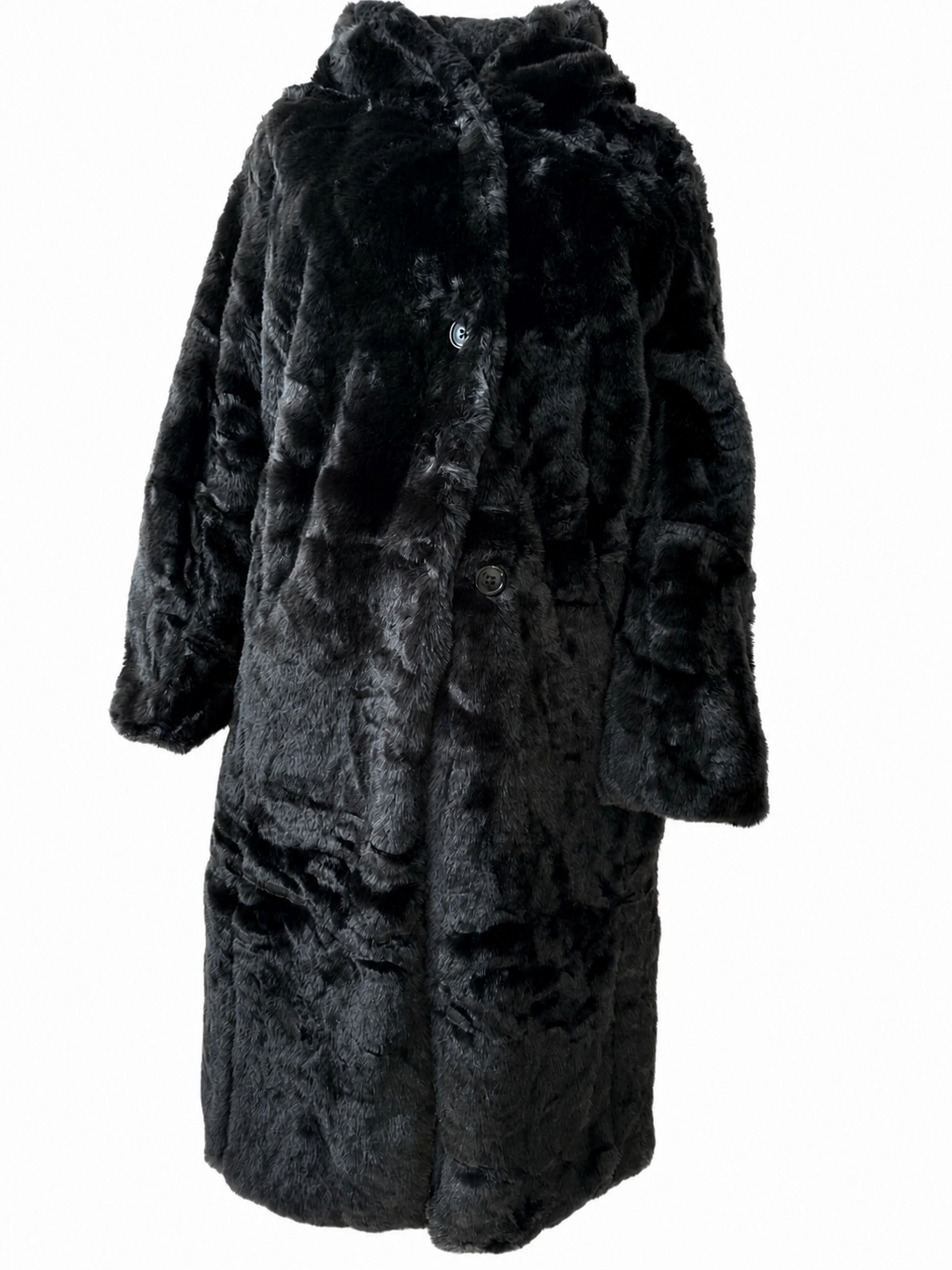 Black Elegance Hooded Fur Coat