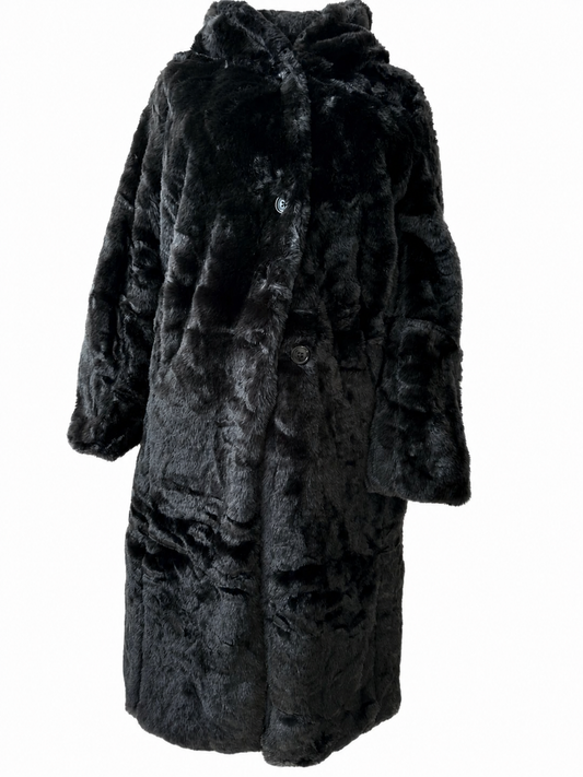 Black Elegance Hooded Fur Coat