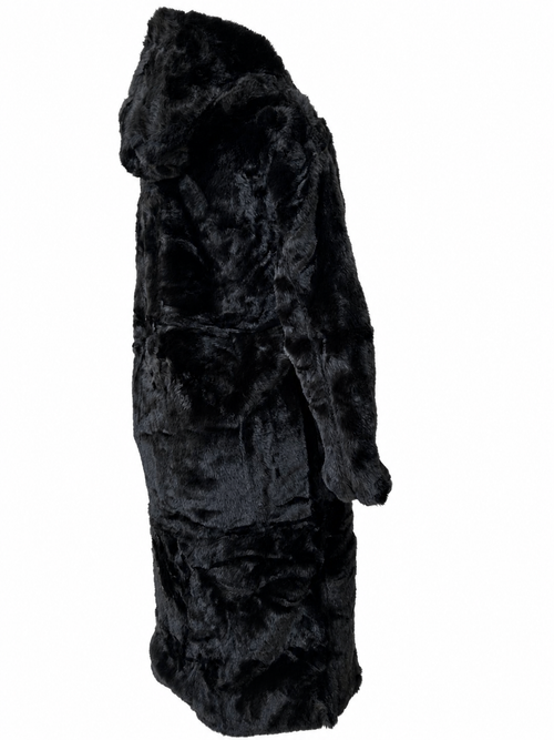 Black Elegance Hooded Fur Coat