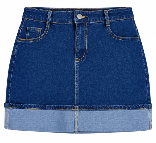Denim Dark Cuff Mini Skirt