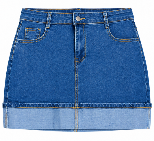 Denim Light  Cuff Mini Skirt