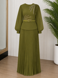 Olive Grace Pleated Maxi Dress