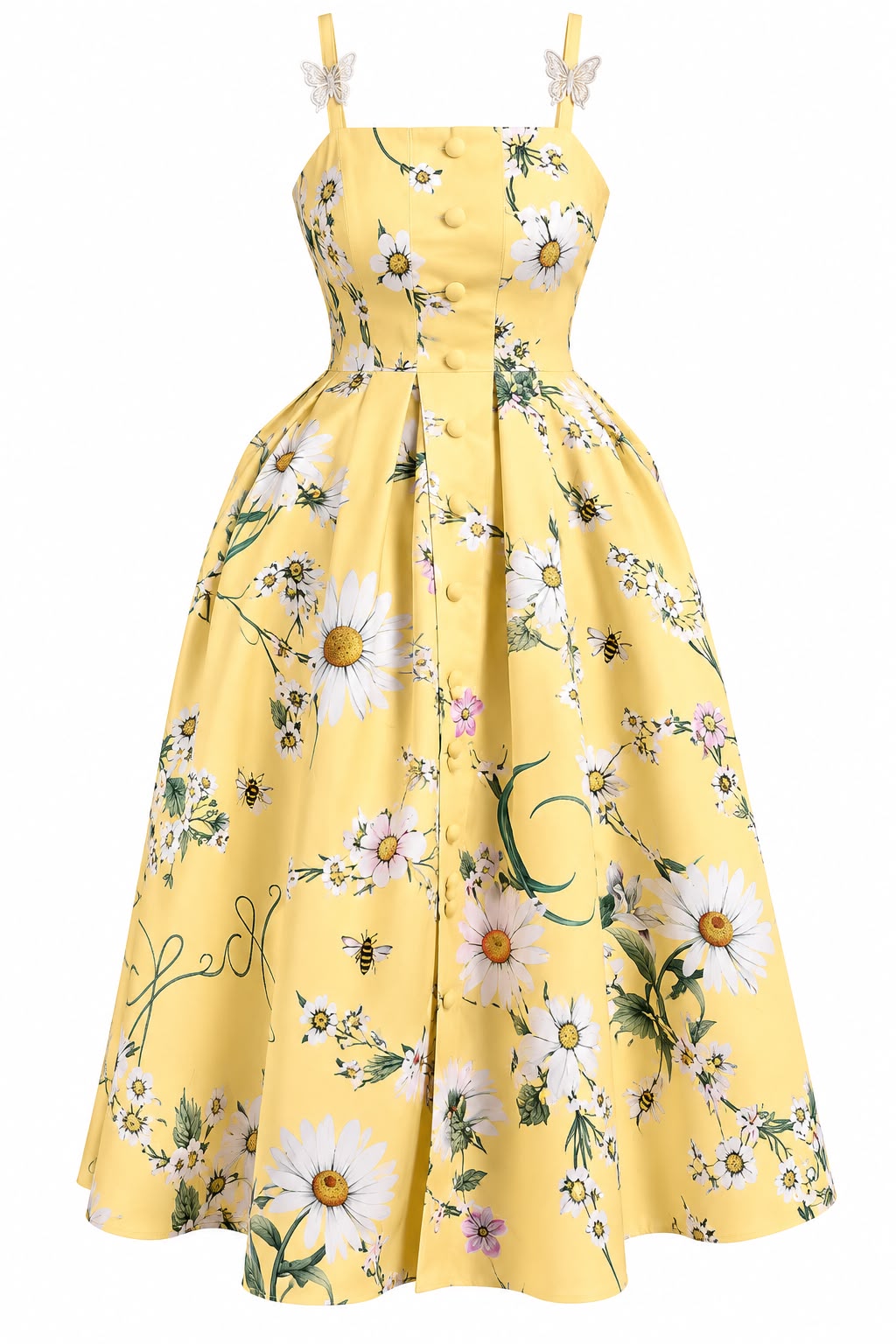 Yellow daisy bloom midi dress